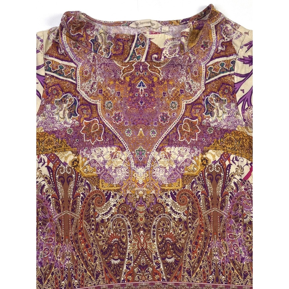 Soft Surroundings Tunic Top Women's XS Paisley Floral Boho Short Sleeve - Picture 10 of 10